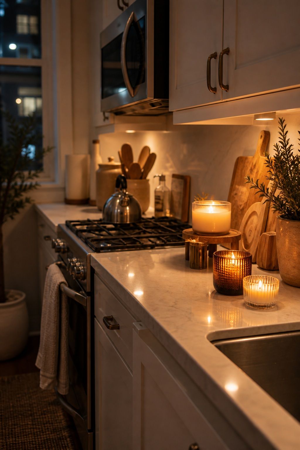 Add Under-Cabinet Warm Lighting small apartment idea for Top 18 Winter Kitchen Decor Ideas for Small Apartments.