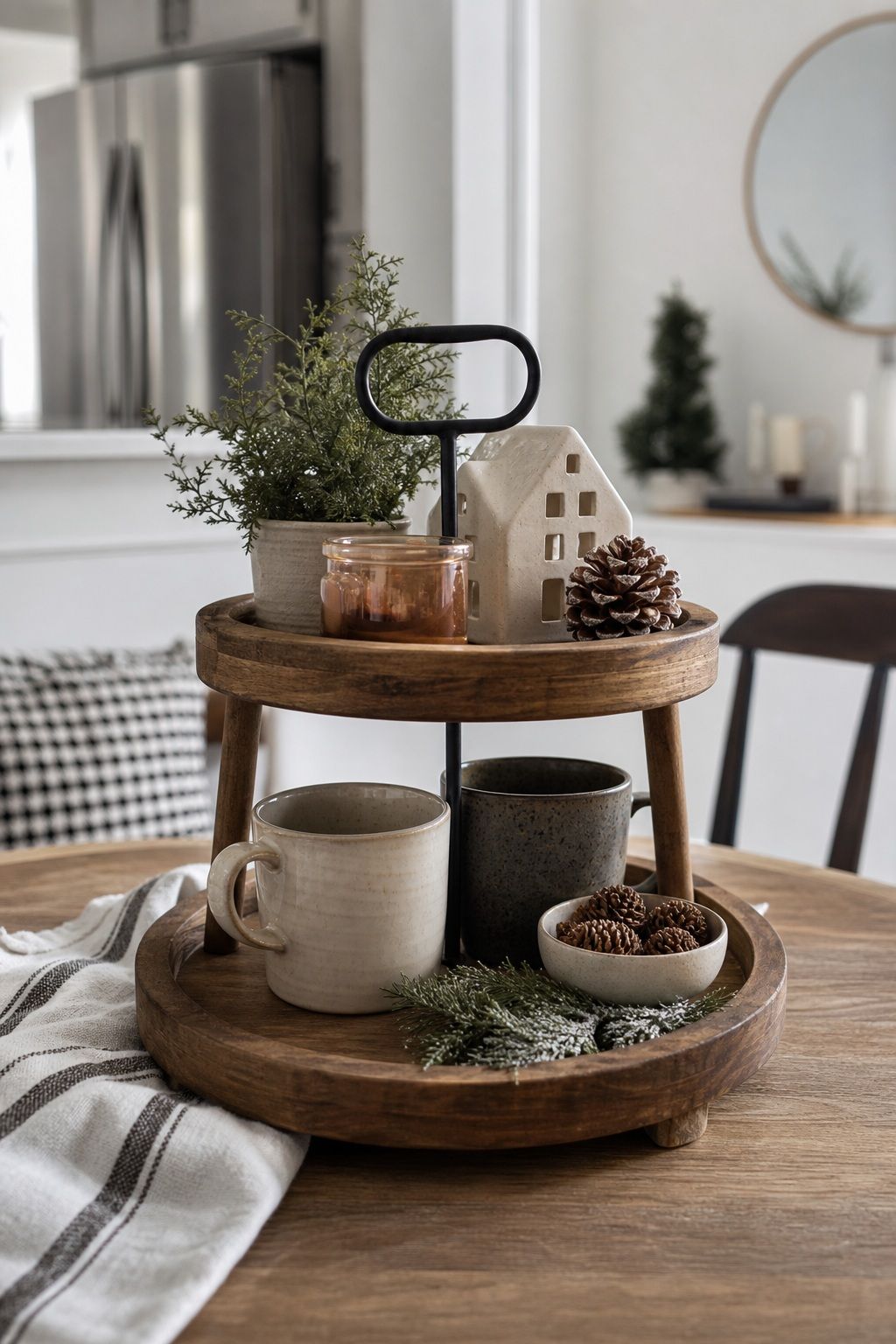 Choose a Wooden Tiered Tray for Warmth small apartment idea for Top 16 Winter Tiered Tray Decor Ideas for Small Spaces.