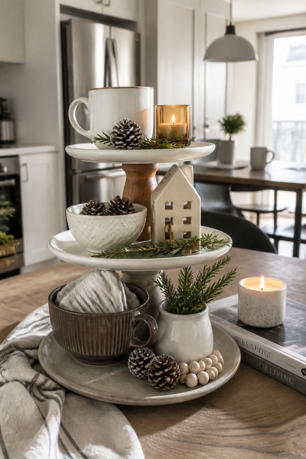Repurpose a Cake Stand Stack as a Tray Alternative small apartment idea for Top 16 Winter Tiered Tray Decor Ideas for Small Spaces.