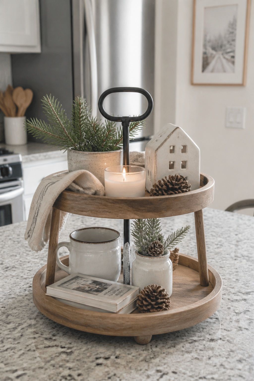 Create a Post-Holiday January Tray small apartment idea for Top 16 Winter Tiered Tray Decor Ideas for Small Spaces.