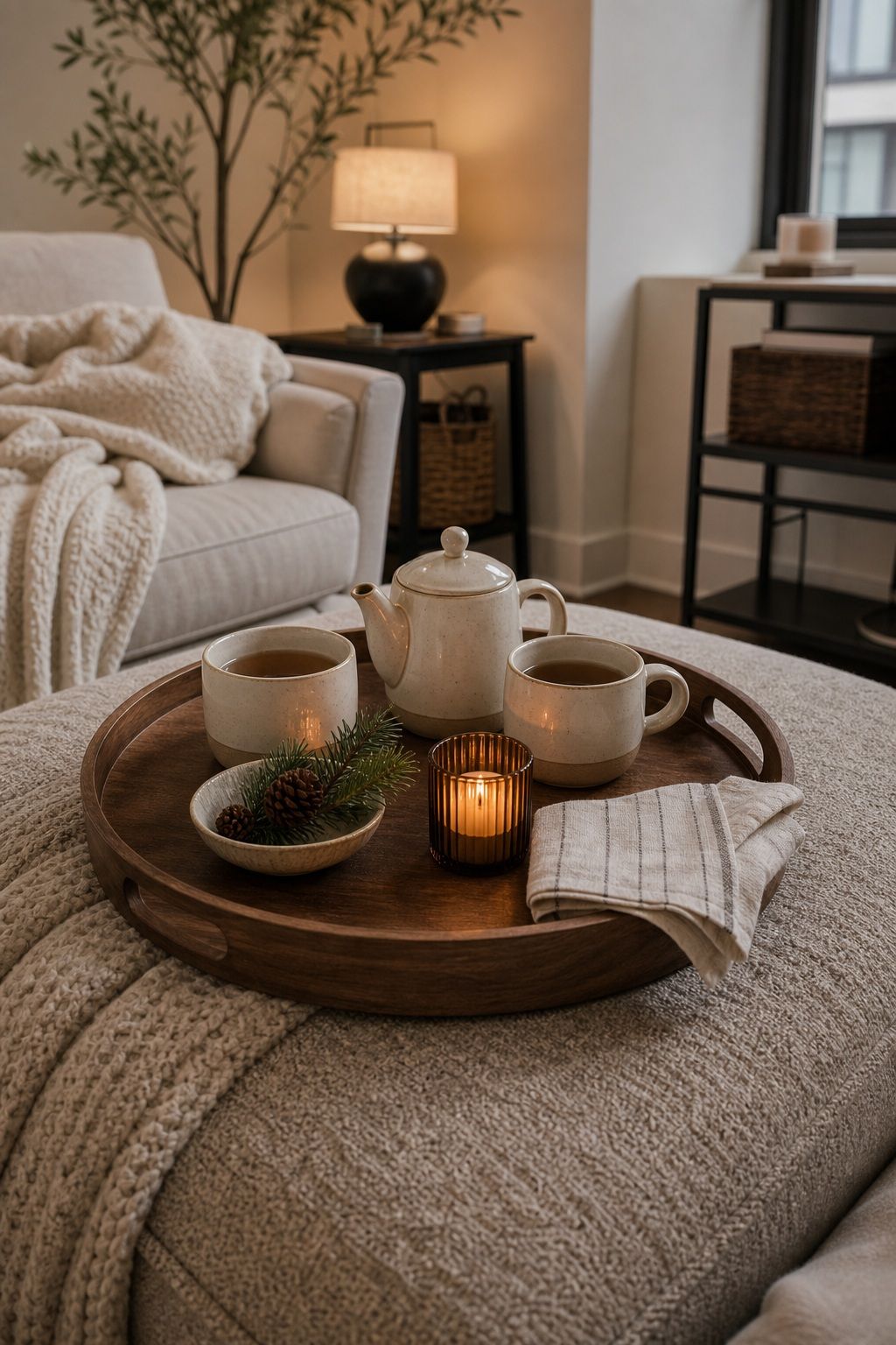 Style a Bedside Tray for Wind-Down Hours small apartment idea for Top 16 Winter Tray Decor Ideas for Small Spaces.