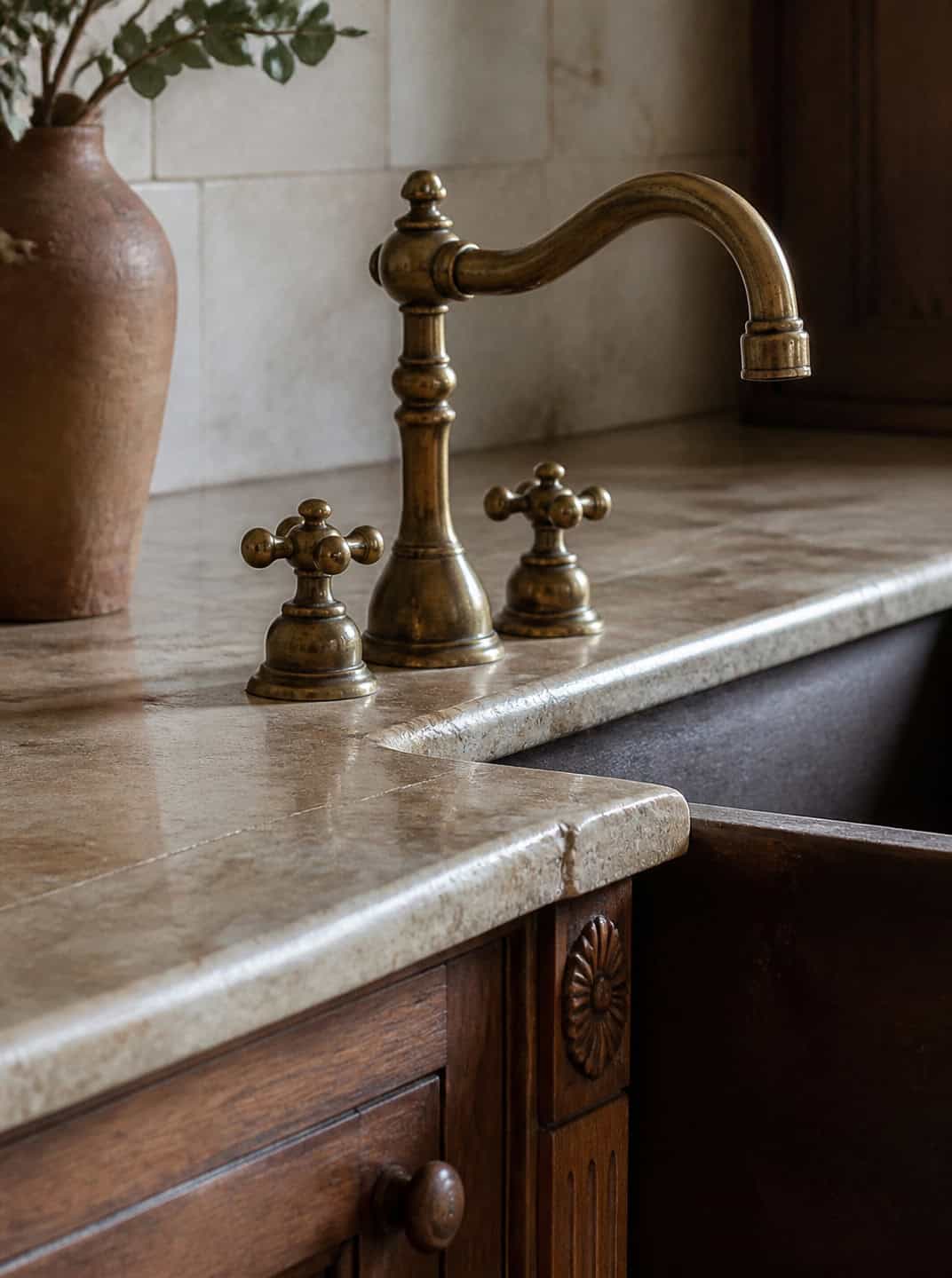 Spanish Mediterranean kitchen faucet and countertop