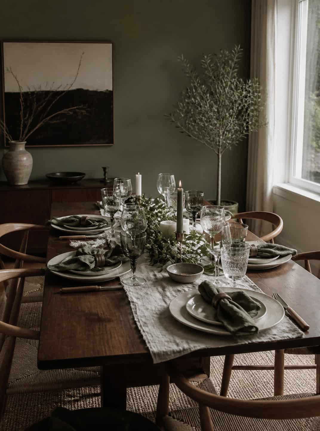 Elegant table setting with green napkins, ideal for St. Patrick's Day decorations.