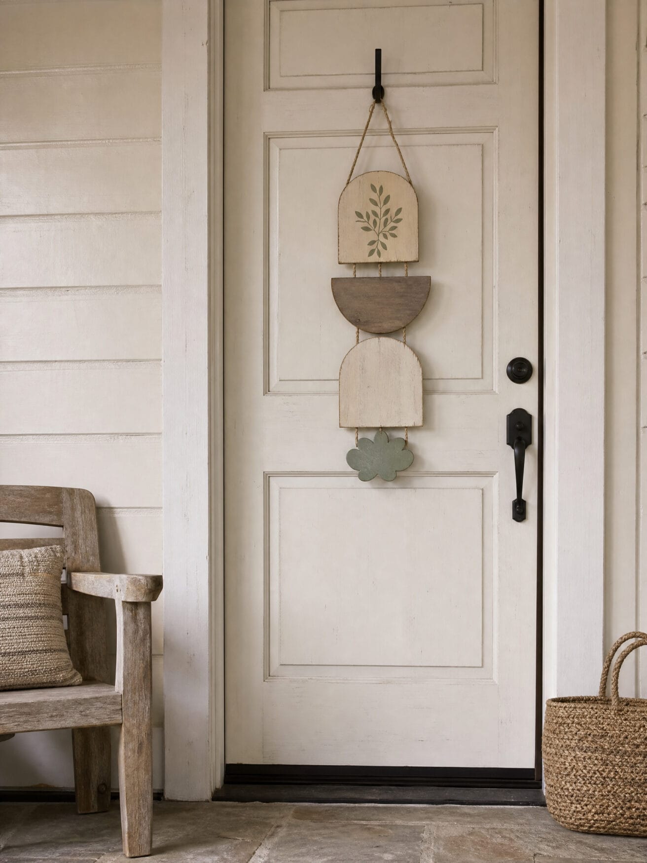 Summer door hanger with wood shapes and green cloud detail