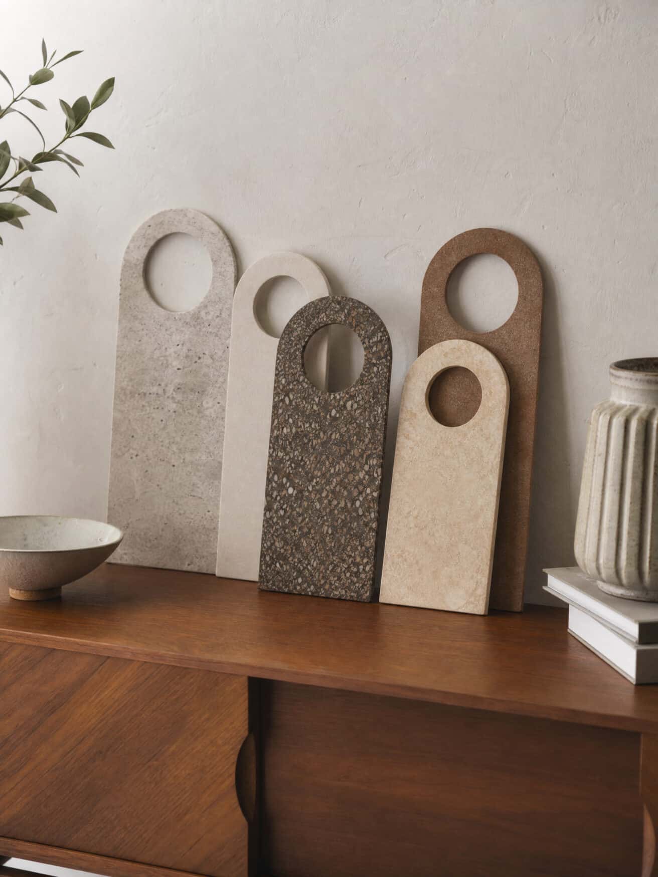 Arched door hangers in neutral tones, perfect for summer door hanger ideas.