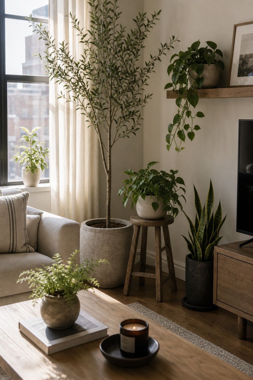 Add Plants in Different Heights small apartment idea for Top 18 Apartment Style Ideas That Make Your Space Feel Intentional.