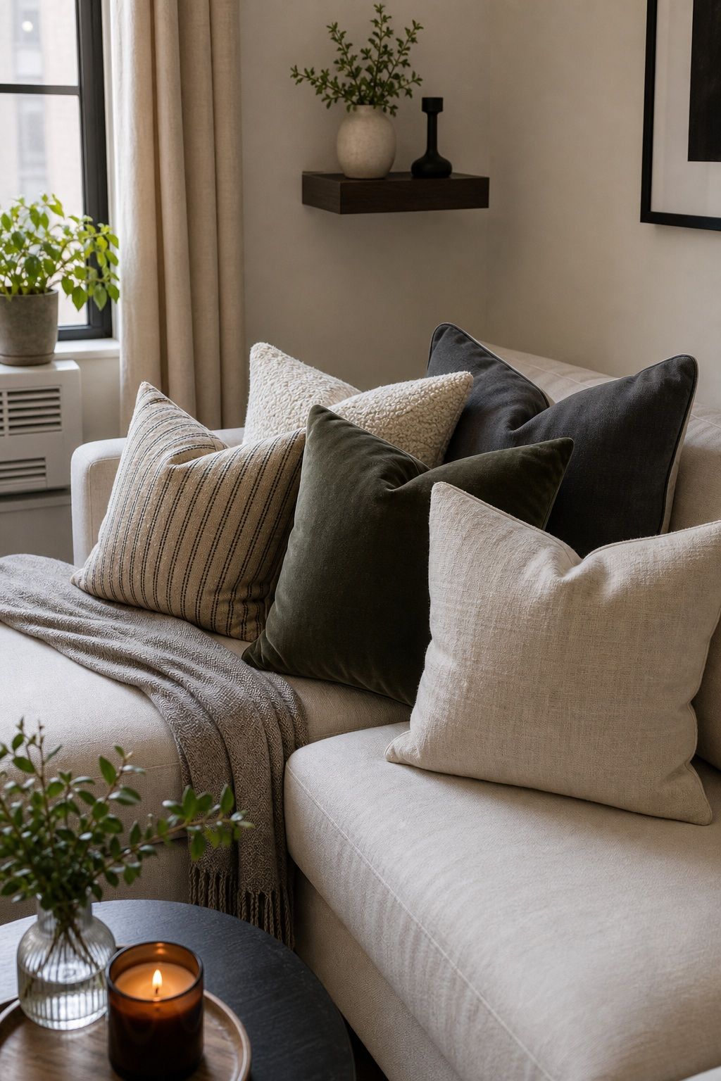 Swap All the Throw Pillow Covers small apartment idea for Top 18 Apartment Style Ideas That Make Your Space Feel Intentional.