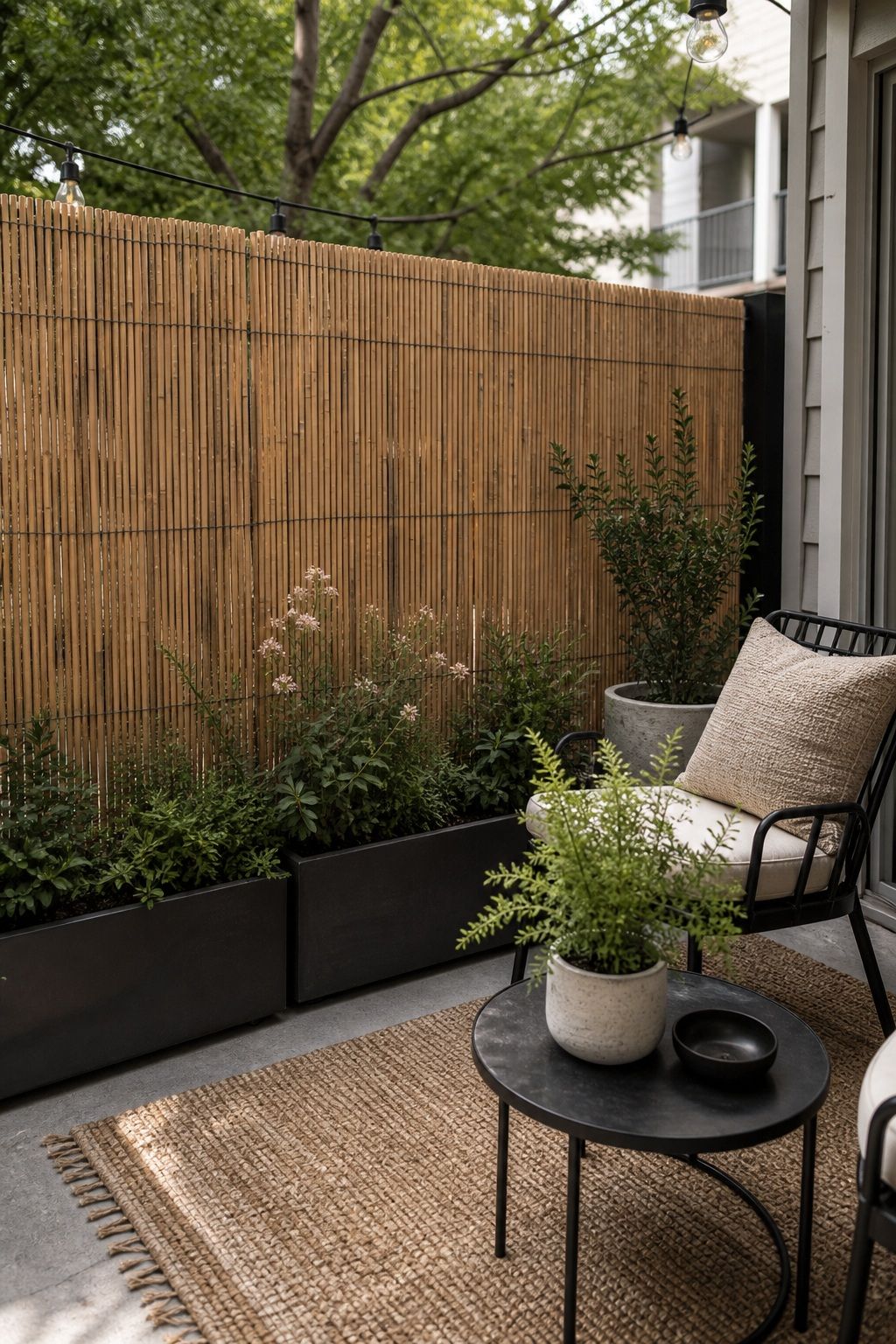 Add Privacy With Reed or Bamboo Screening small apartment idea for Top 16 Cheap Backyard Ideas That Actually Look Expensive.