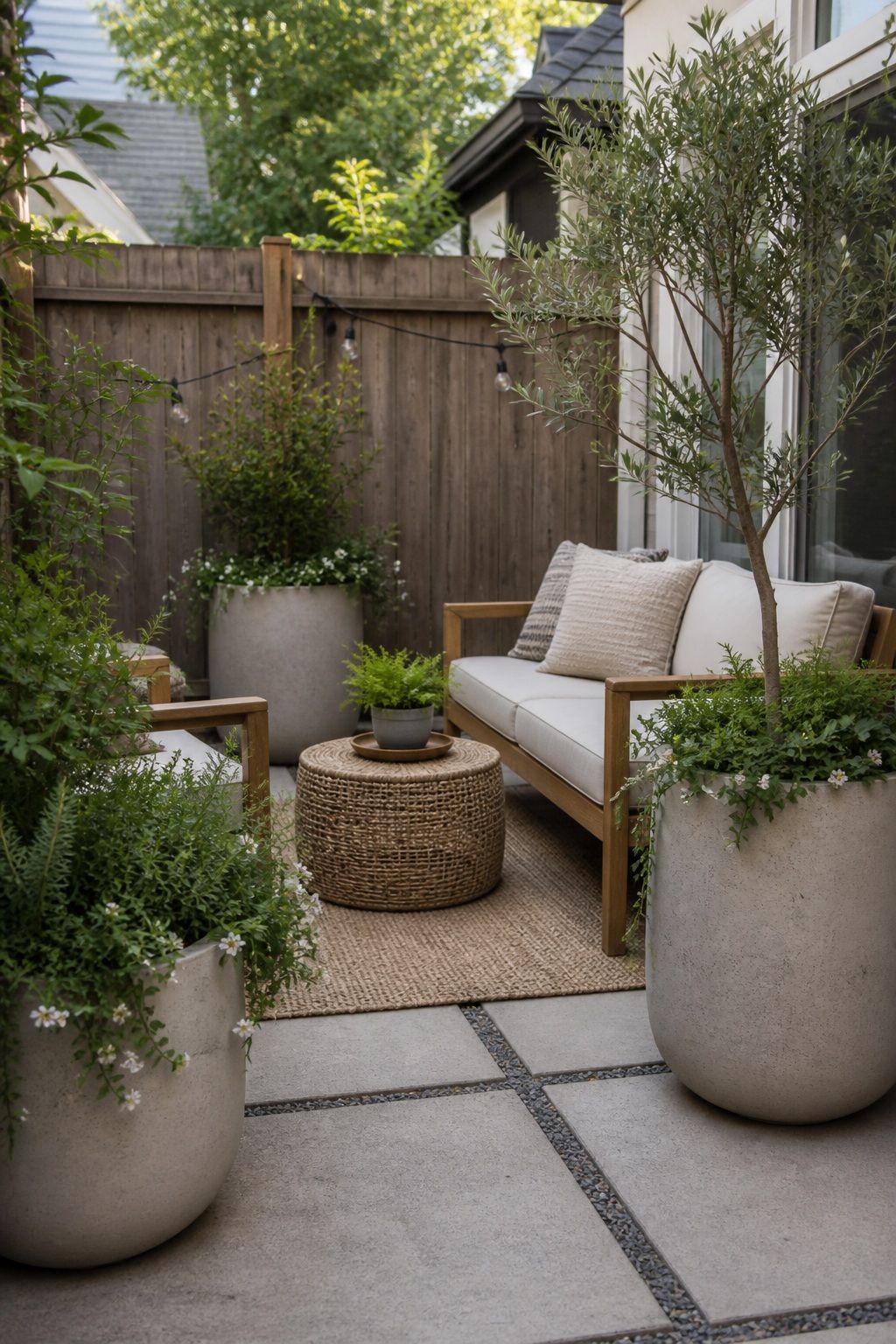 Use Large Planters as Anchors small apartment idea for Top 16 Cheap Backyard Ideas That Actually Look Expensive.