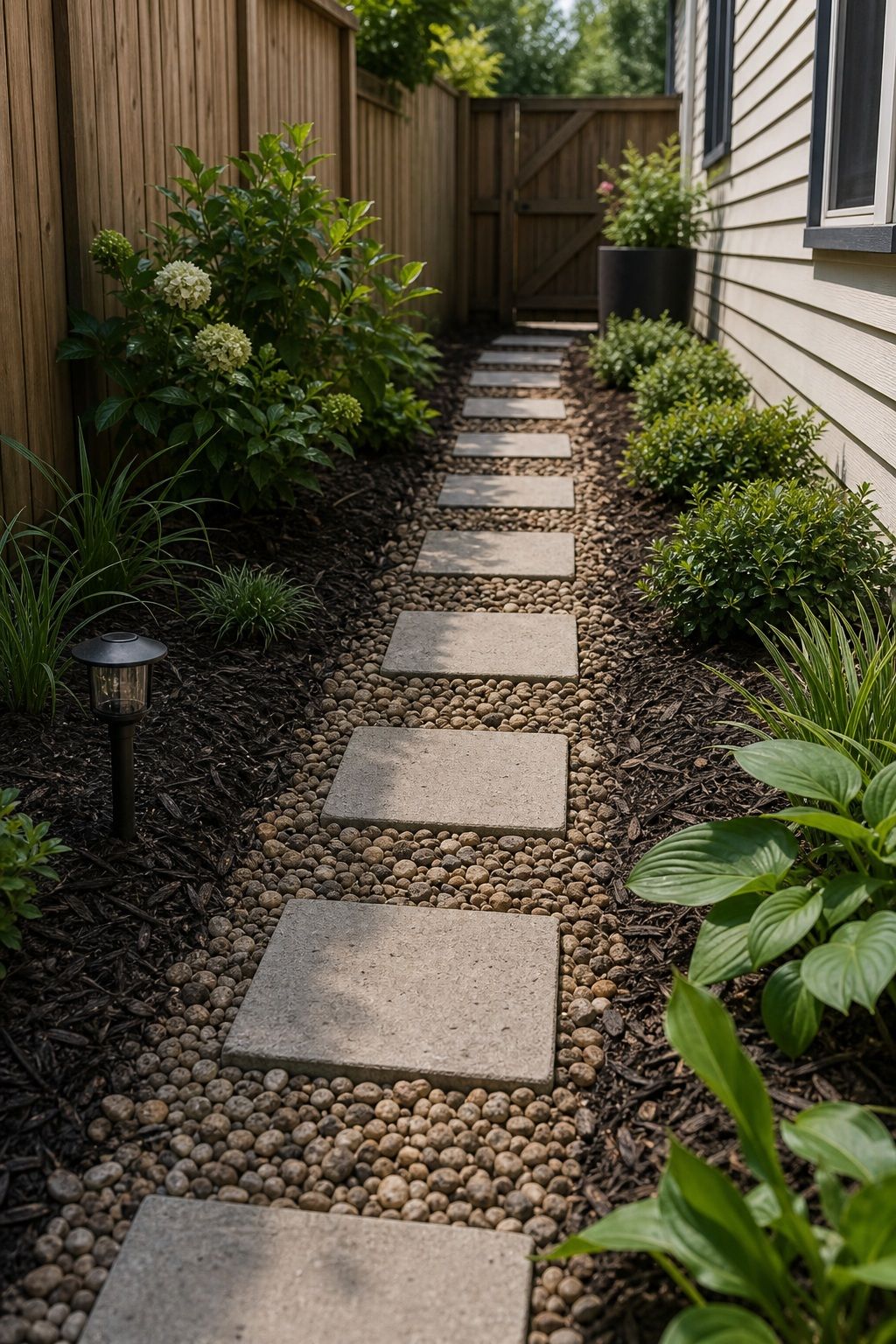 Lay Stepping Stones Through Mulch or Gravel small apartment idea for Top 16 Cheap Backyard Ideas That Actually Look Expensive.