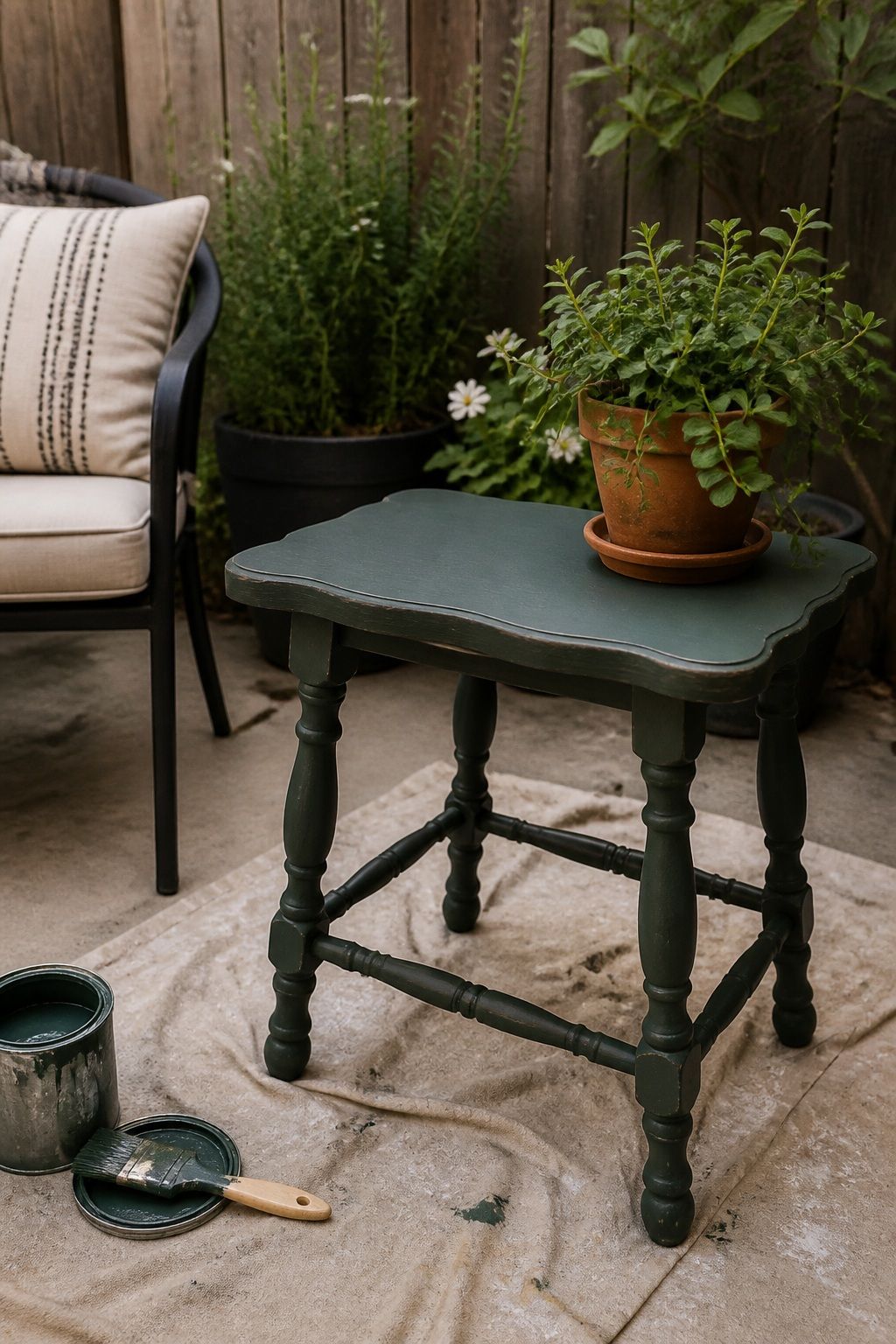 Use Thrifted Pieces With Outdoor Paint small apartment idea for Top 16 Cheap Backyard Ideas That Actually Look Expensive.