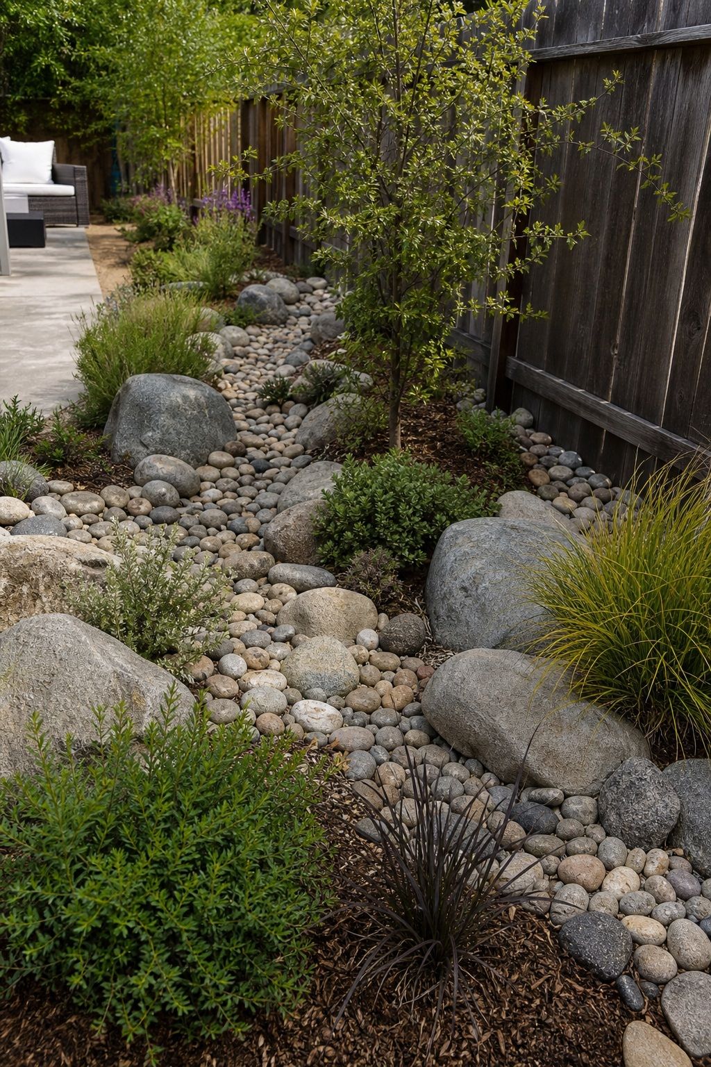 Build a Dry Creek Bed small apartment idea for Top 17 Landscaping With Large Rocks Ideas That Actually Look Natural.