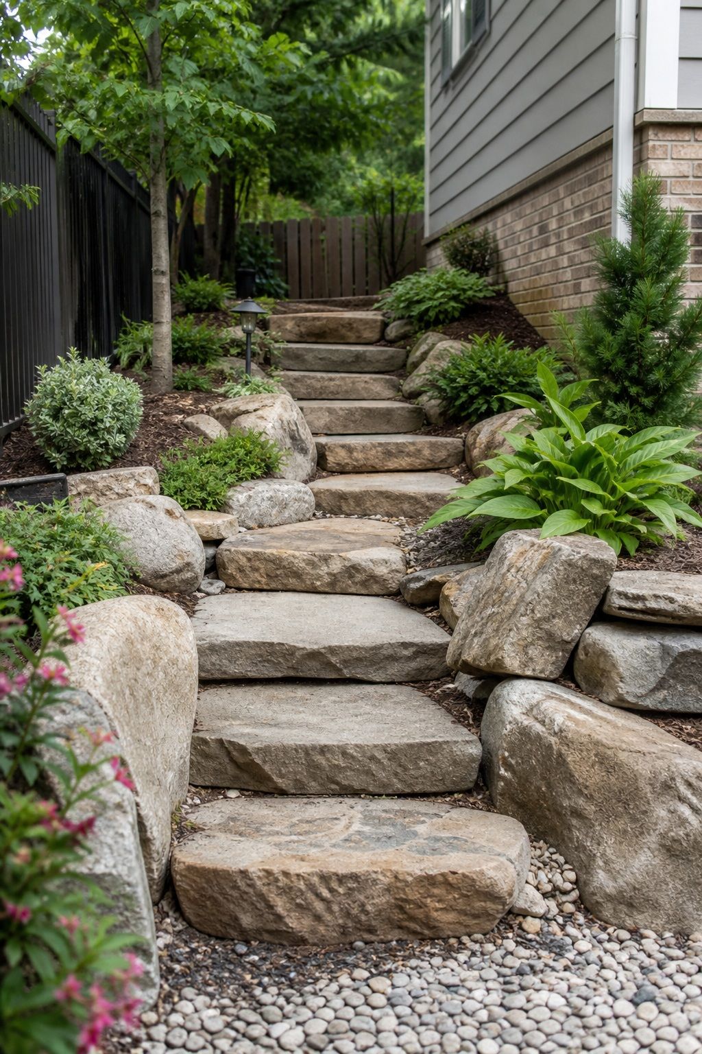 Use Rock Steps on Slopes small apartment idea for Top 17 Landscaping With Large Rocks Ideas That Actually Look Natural.