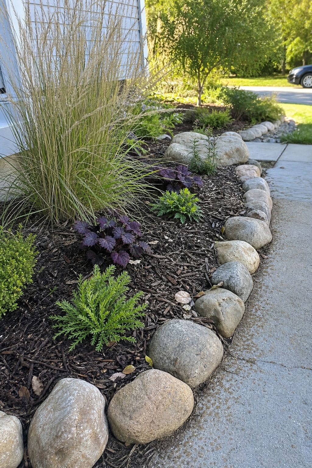 Edge Beds With Rock Instead of Plastic small apartment idea for Top 17 Landscaping With Large Rocks Ideas That Actually Look Natural.