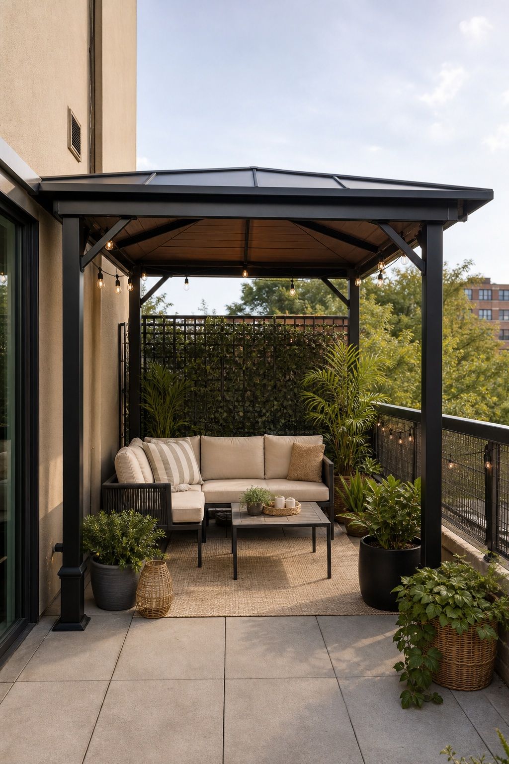 Add a Freestanding Pavilion small apartment idea for Top 16 Outdoor Patio Roof Ideas for Small Patios and Apartments.