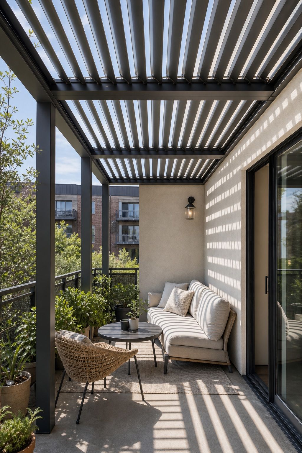 Add a Louvered Roof for Control small apartment idea for Top 16 Outdoor Patio Roof Ideas for Small Patios and Apartments.