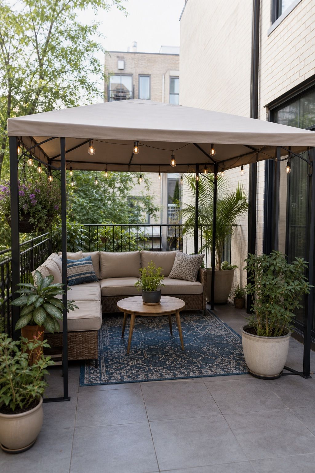 Set Up a Freestanding Gazebo or Canopy small apartment idea for Top 16 Outdoor Patio Roof Ideas for Small Patios and Apartments.