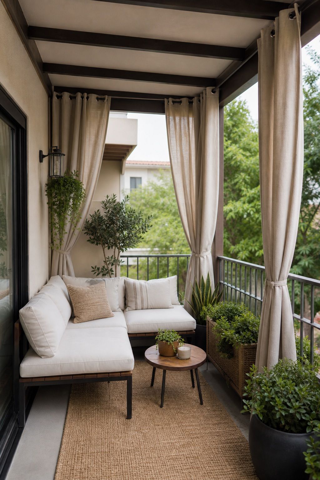 Layer a Cover With Outdoor Curtains small apartment idea for Top 16 Outdoor Patio Roof Ideas for Small Patios and Apartments.