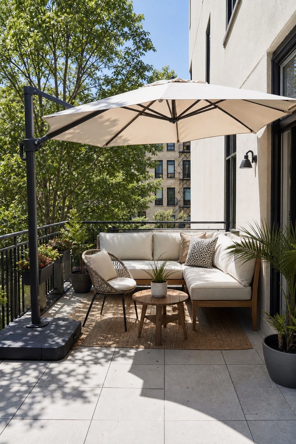 Add a Large Cantilever Umbrella small apartment idea for Top 16 Outdoor Patio Roof Ideas for Small Patios and Apartments.