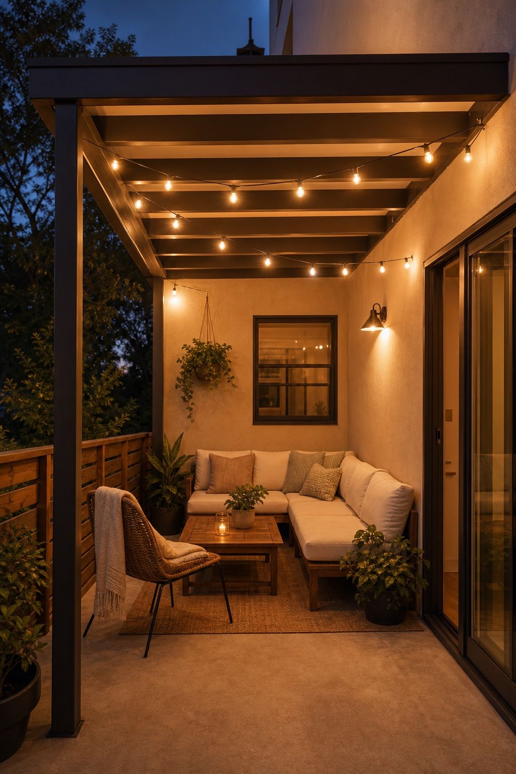 Light the Cover for Evening Use small apartment idea for Top 16 Outdoor Patio Roof Ideas for Small Patios and Apartments.