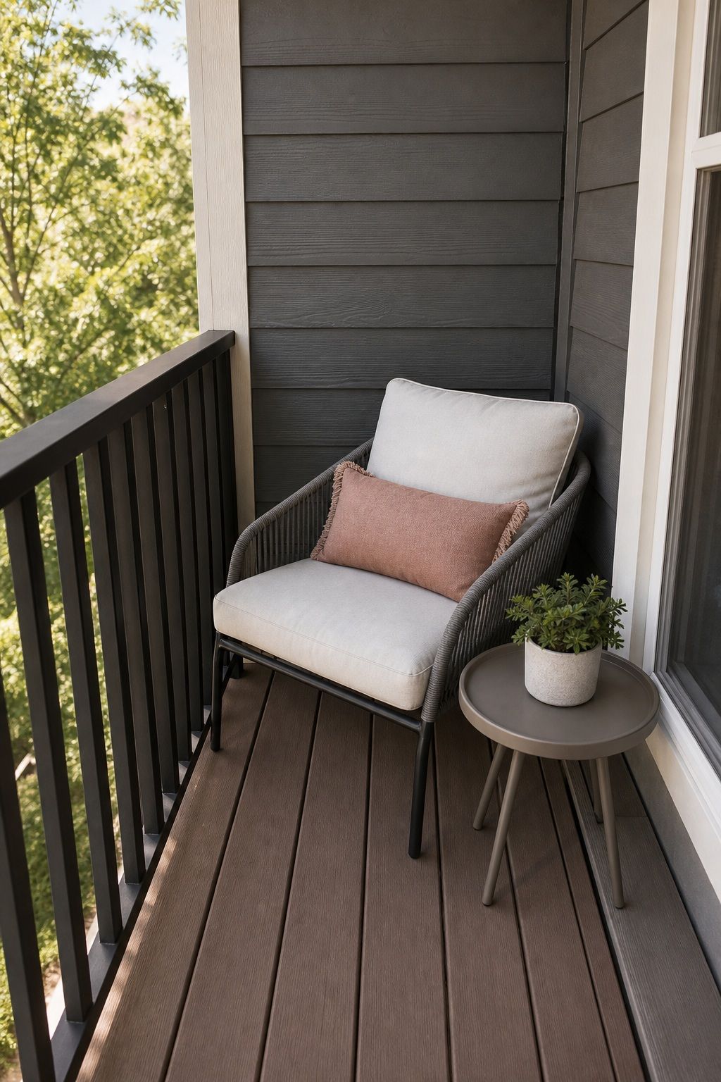Use a Corner Chair With a Side Table small apartment idea for Top 16 Small Deck Furniture Layout Ideas That Actually Work.