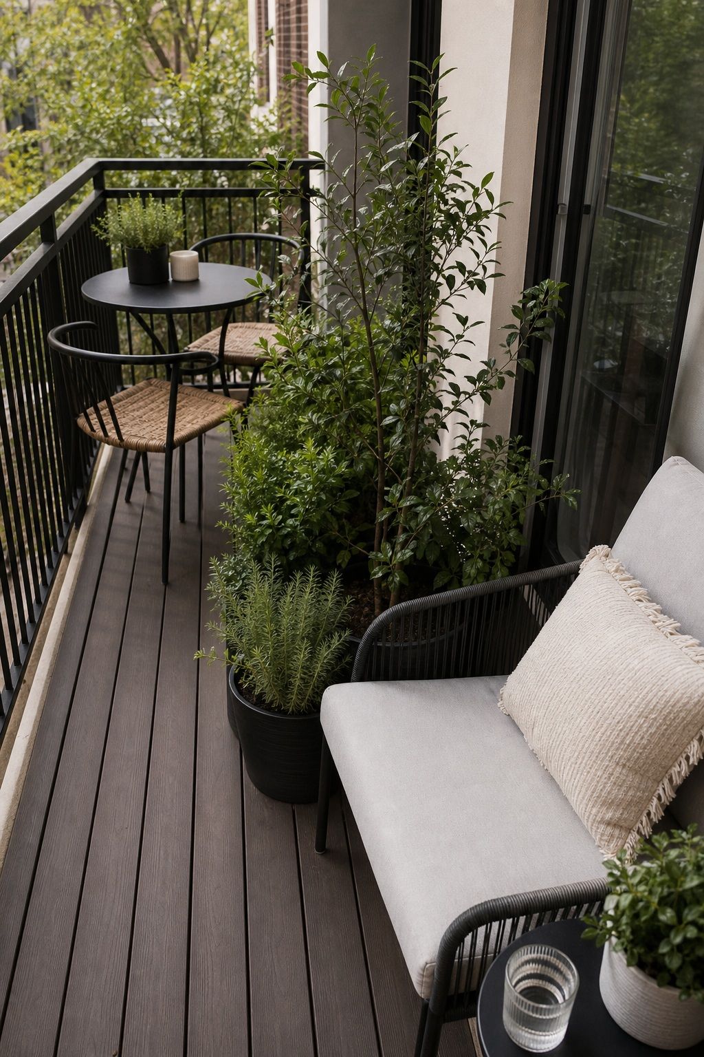 Use Planters as Layout Dividers small apartment idea for Top 16 Small Deck Furniture Layout Ideas That Actually Work.