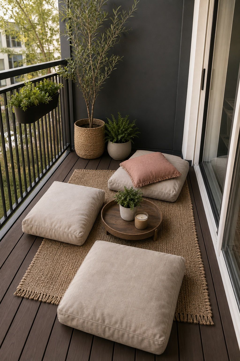Create a Low Lounge Setup With Floor Cushions small apartment idea for Top 16 Small Deck Furniture Layout Ideas That Actually Work.