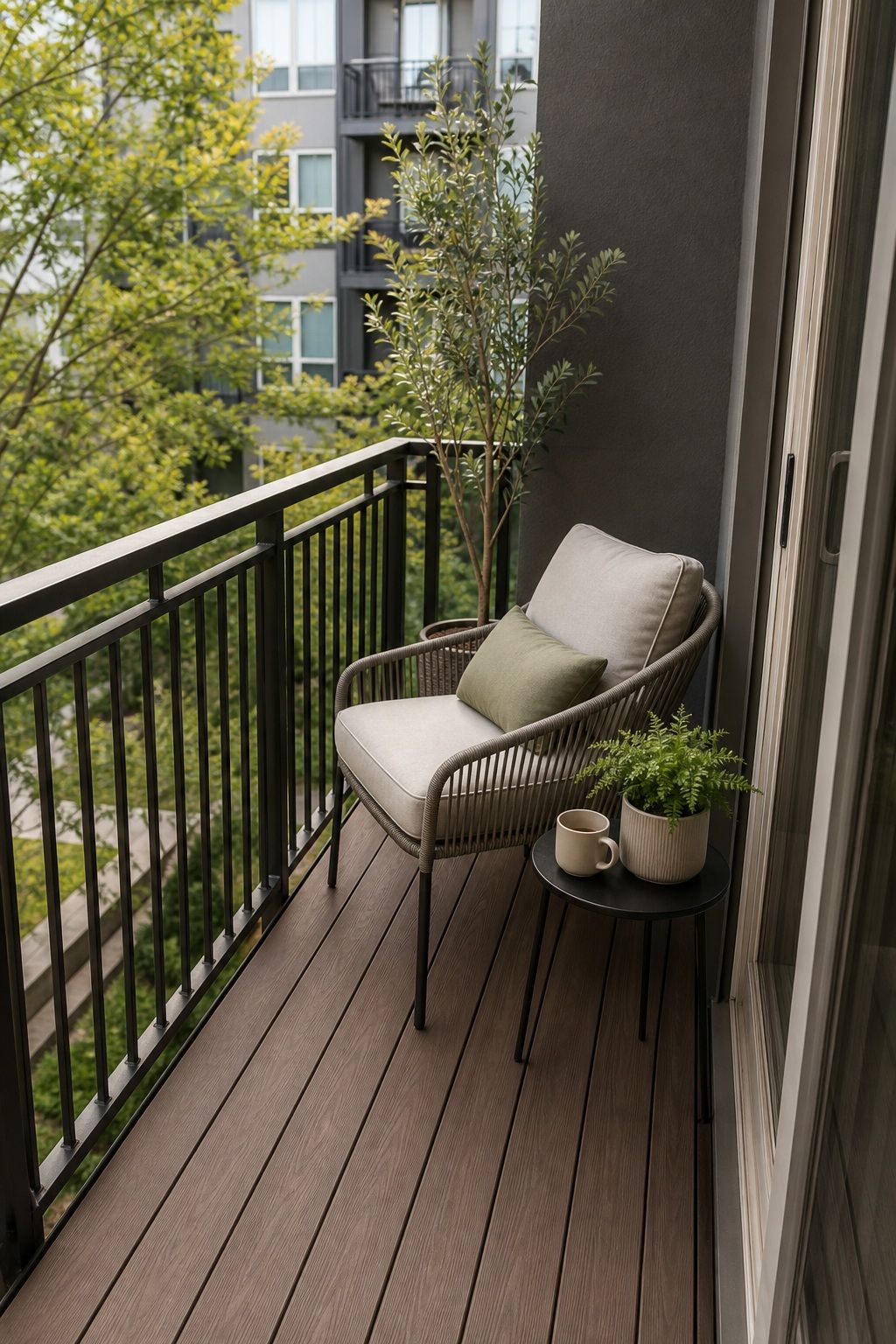 Angle One Chair Toward the View small apartment idea for Top 16 Small Deck Furniture Layout Ideas That Actually Work.