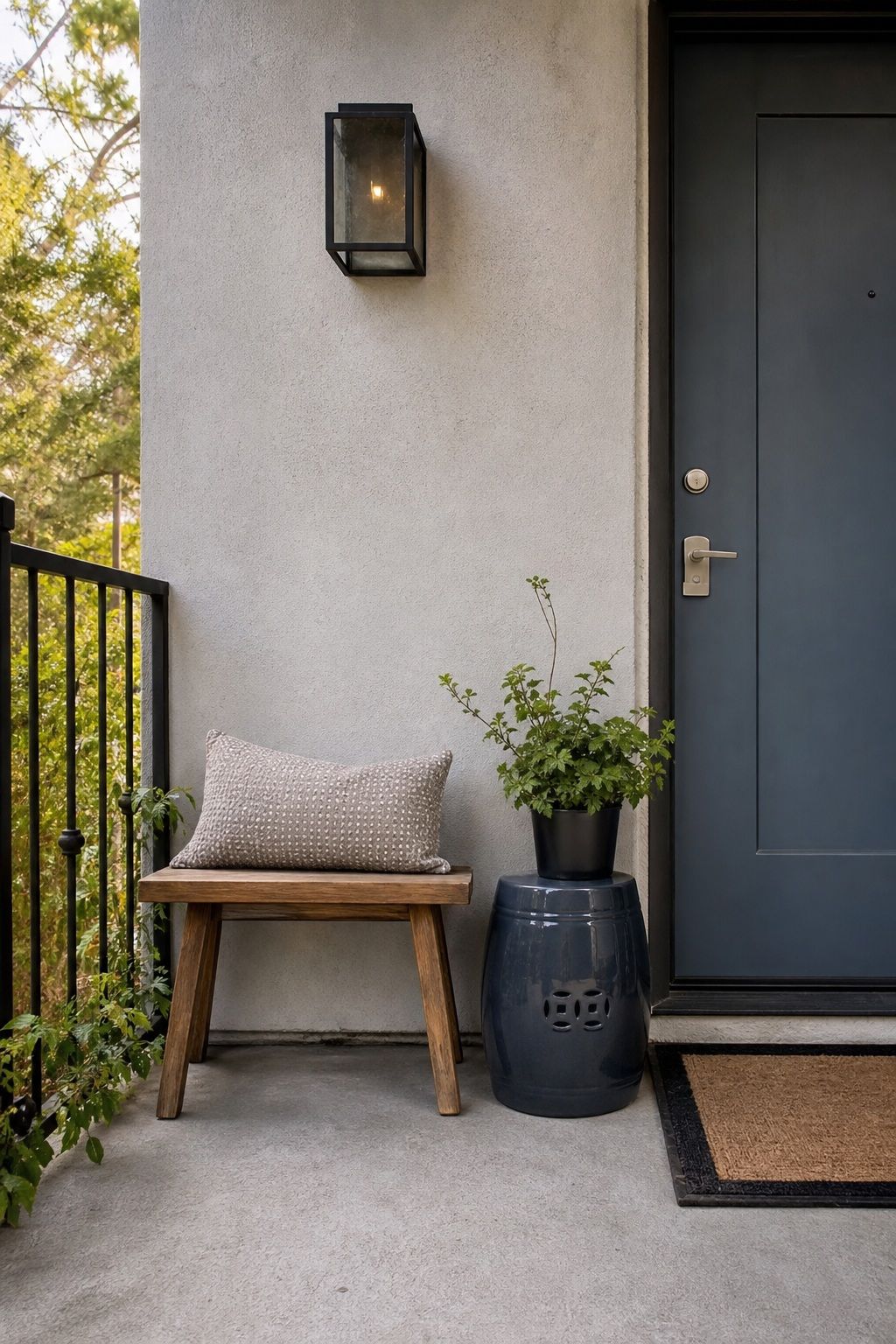 Choose a Petite Bench or Garden Stool small apartment idea for Top 16 Small Front Porch Ideas to Transform Your Entrance.