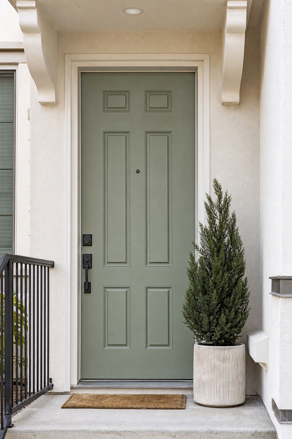 Paint the Front Door a Soft Statement Color small apartment idea for Top 16 Small Front Porch Ideas to Transform Your Entrance.