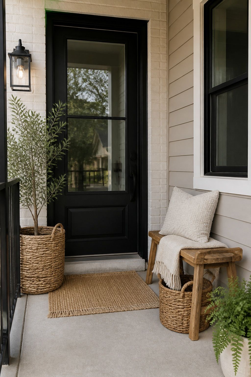 Add Texture With Baskets or Woven Pieces small apartment idea for Top 16 Small Front Porch Ideas to Transform Your Entrance.