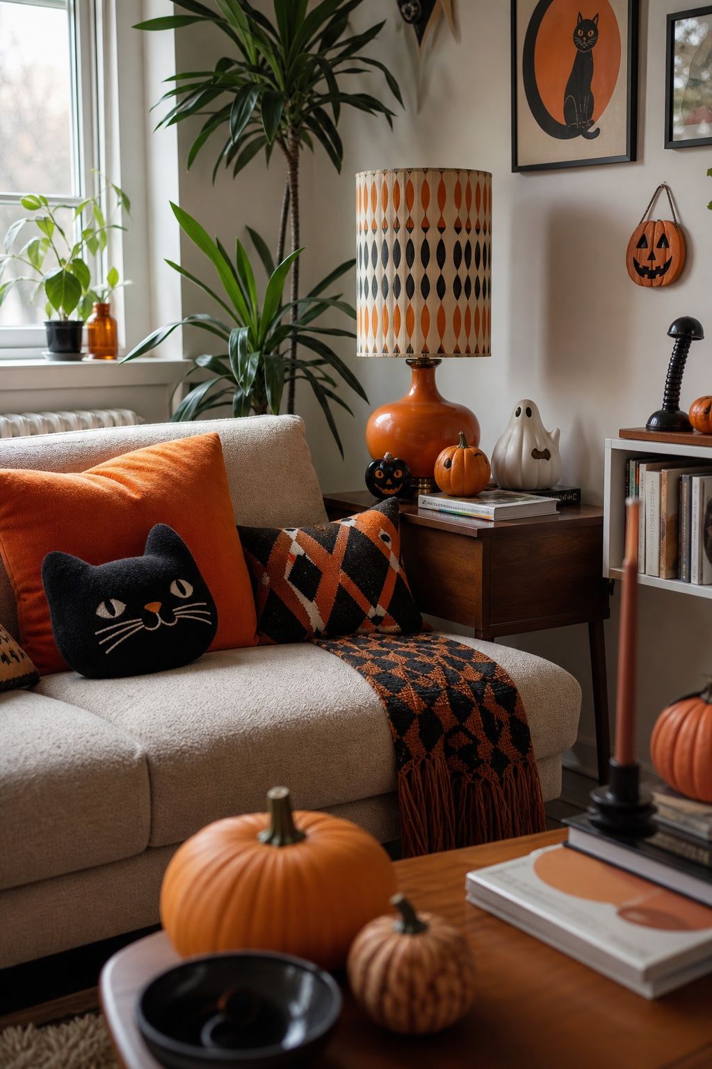 Commit to an Orange and Black Palette small apartment idea for Top 18 Retro 60s Halloween Decor Ideas for Small Apartments.