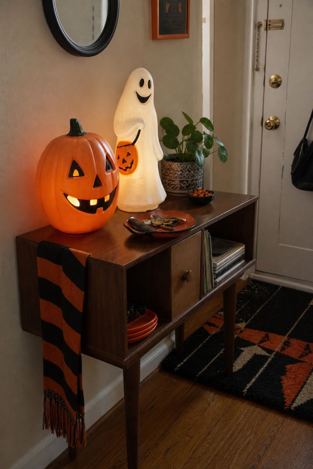 Display Vintage Blow Molds small apartment idea for Top 18 Retro 60s Halloween Decor Ideas for Small Apartments.