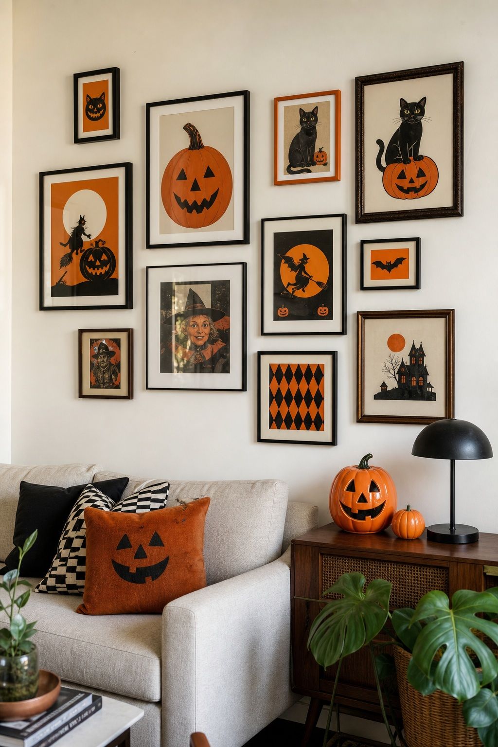 Hang a Retro Halloween Gallery Wall small apartment idea for Top 18 Retro 60s Halloween Decor Ideas for Small Apartments.