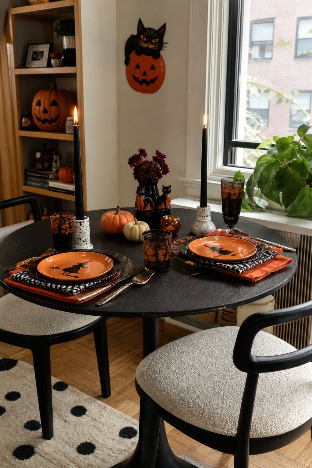 Style a 60s Halloween Table small apartment idea for Top 18 Retro 60s Halloween Decor Ideas for Small Apartments.