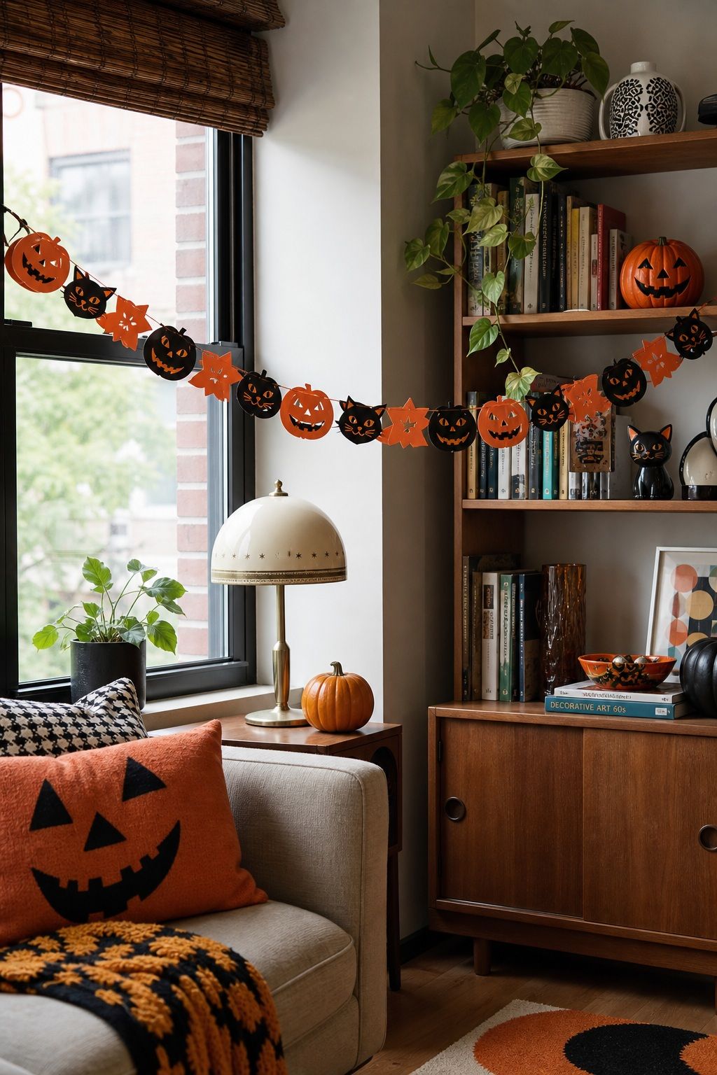 Use Retro Halloween Garland small apartment idea for Top 18 Retro 60s Halloween Decor Ideas for Small Apartments.