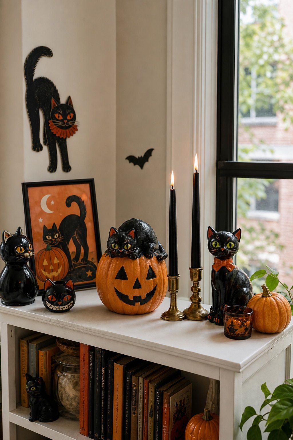 Add Black Cat Decorations small apartment idea for Top 18 Retro 60s Halloween Decor Ideas for Small Apartments.