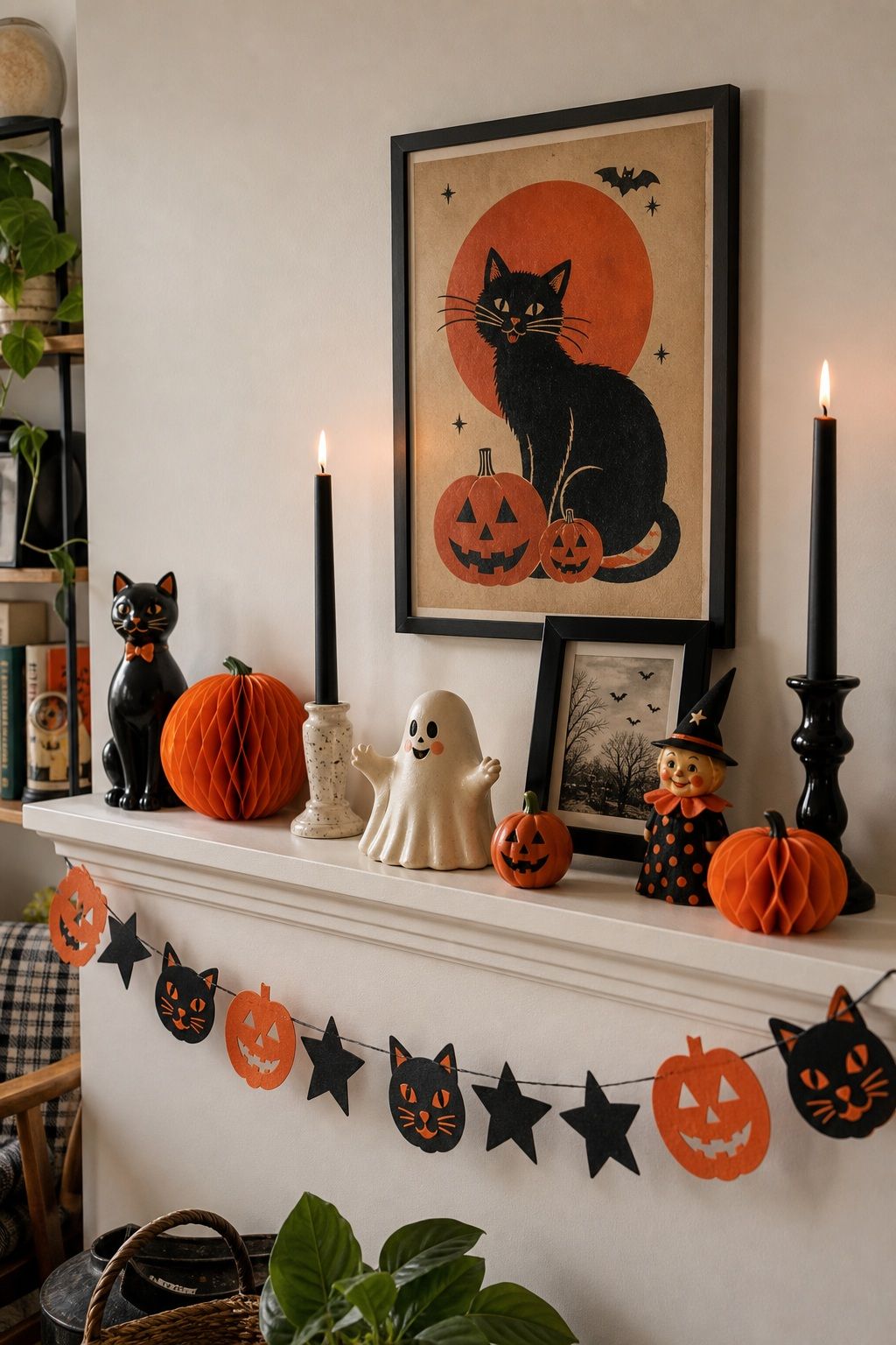 Style a Vintage Halloween Mantel small apartment idea for Top 18 Retro 60s Halloween Decor Ideas for Small Apartments.