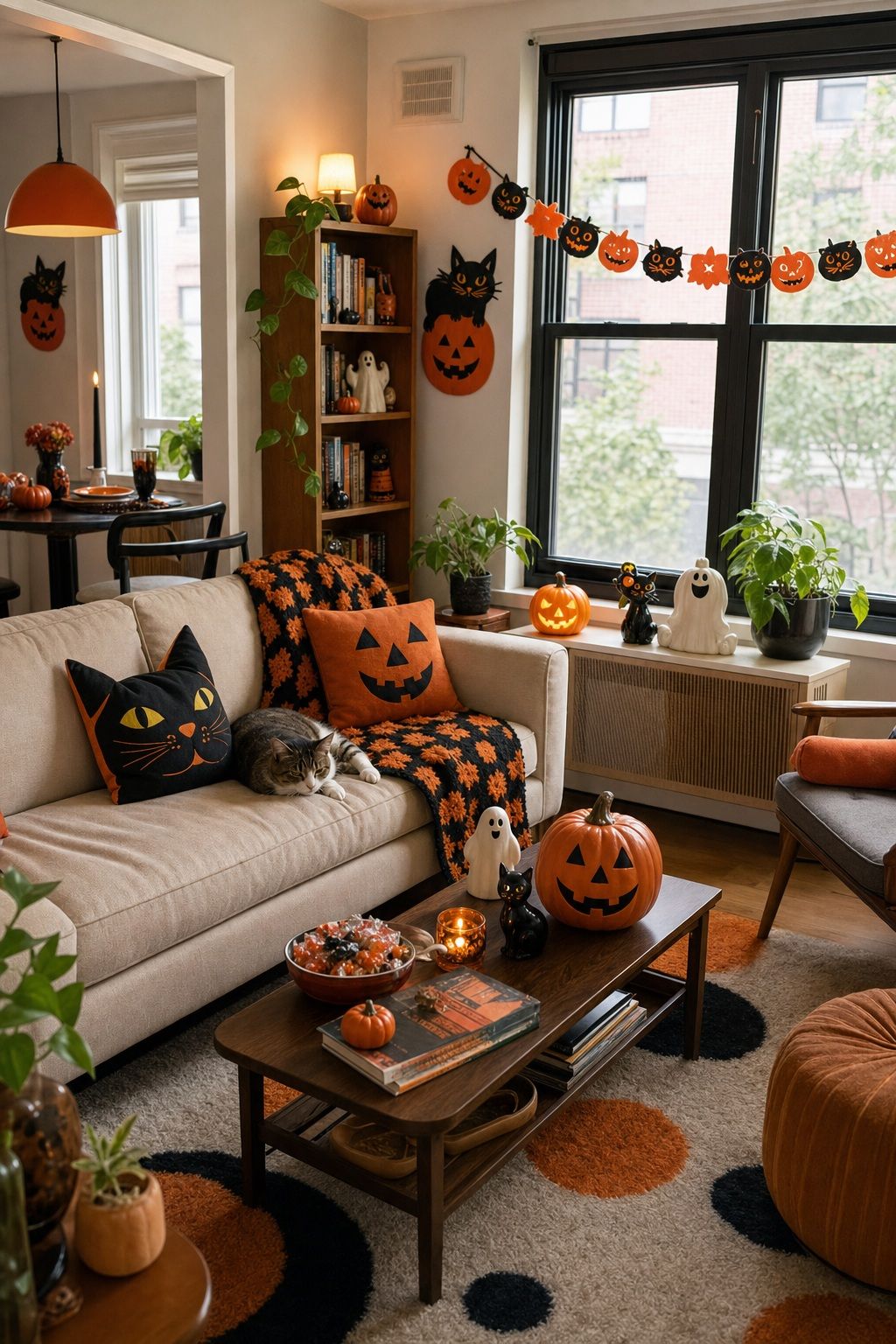 Keep the Whole Look Cheerful and Cohesive small apartment idea for Top 18 Retro 60s Halloween Decor Ideas for Small Apartments.