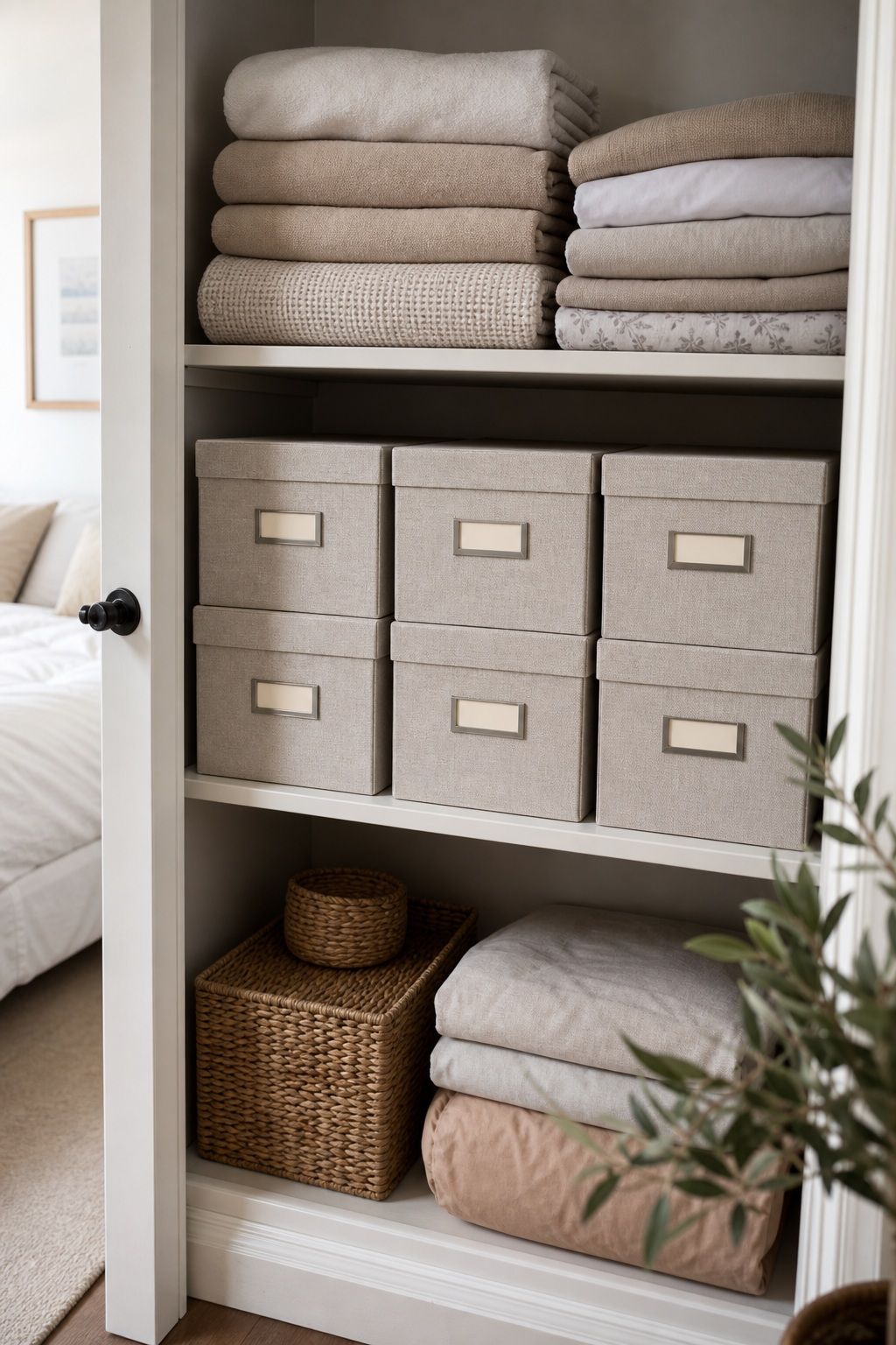 Stackable Linen Storage Boxes with Labels Set of 6 small apartment idea for 20 Home Organization Essentials From Amazon That Make Every Room Feel Calmer.