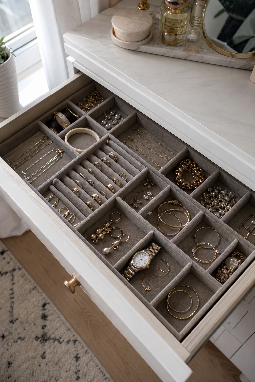 Adjustable Velvet Jewelry Drawer Dividers small apartment idea for 20 Home Organization Essentials From Amazon That Make Every Room Feel Calmer.