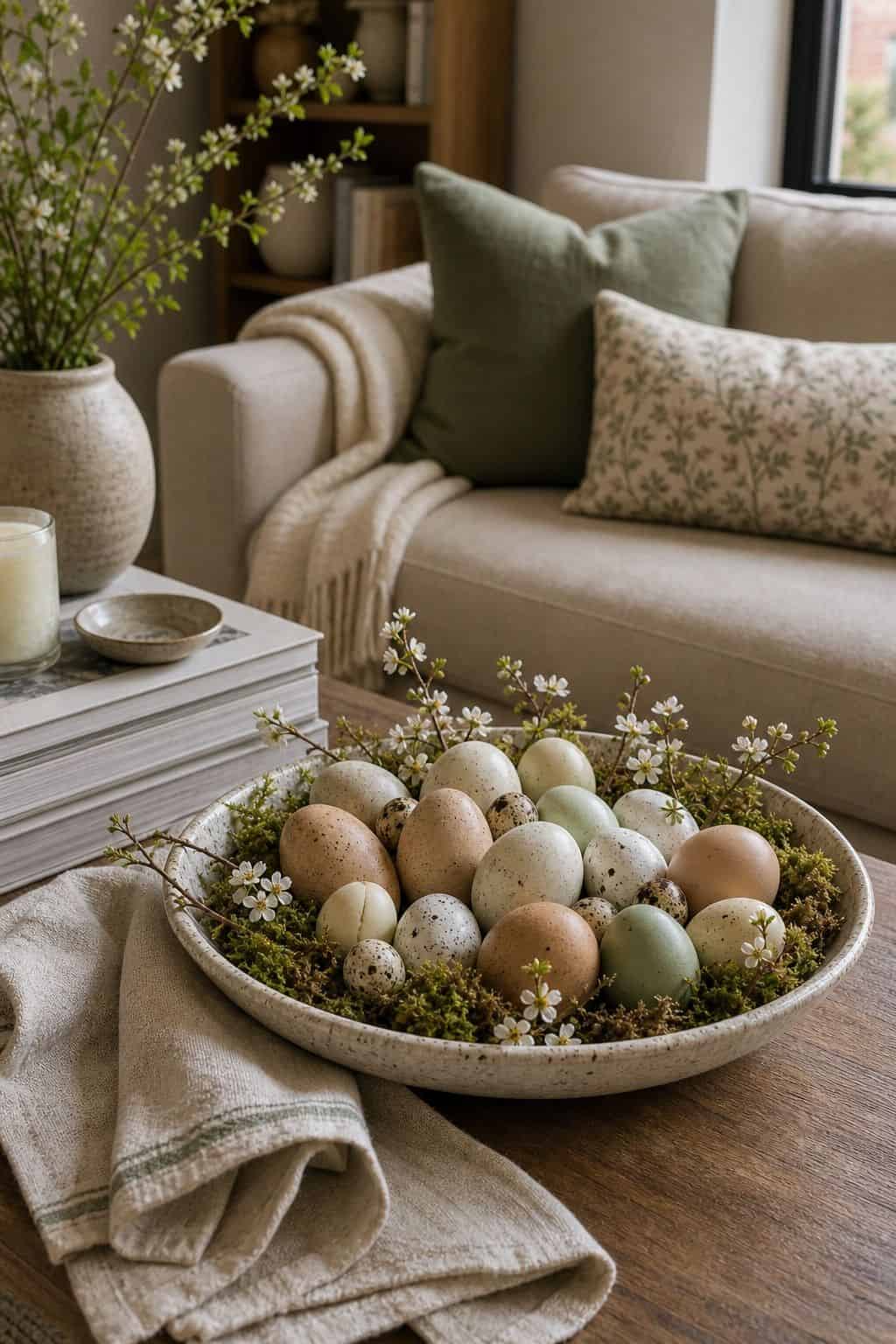 Decorate With Natural and Speckled Eggs small apartment idea for Top 17 Easter Home Decor Ideas for Small Apartments.