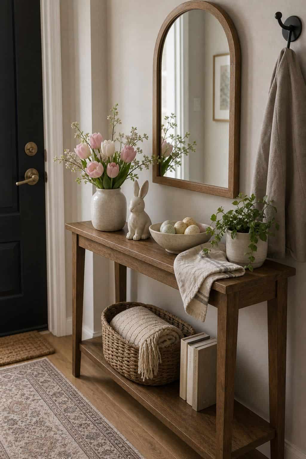 Style an Easter Entryway Console small apartment idea for Top 17 Easter Home Decor Ideas for Small Apartments.