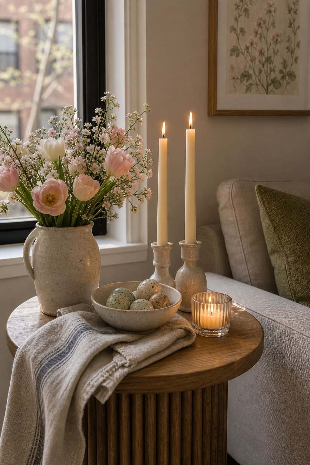 Add Candles for Soft Spring Light small apartment idea for Top 17 Easter Home Decor Ideas for Small Apartments.