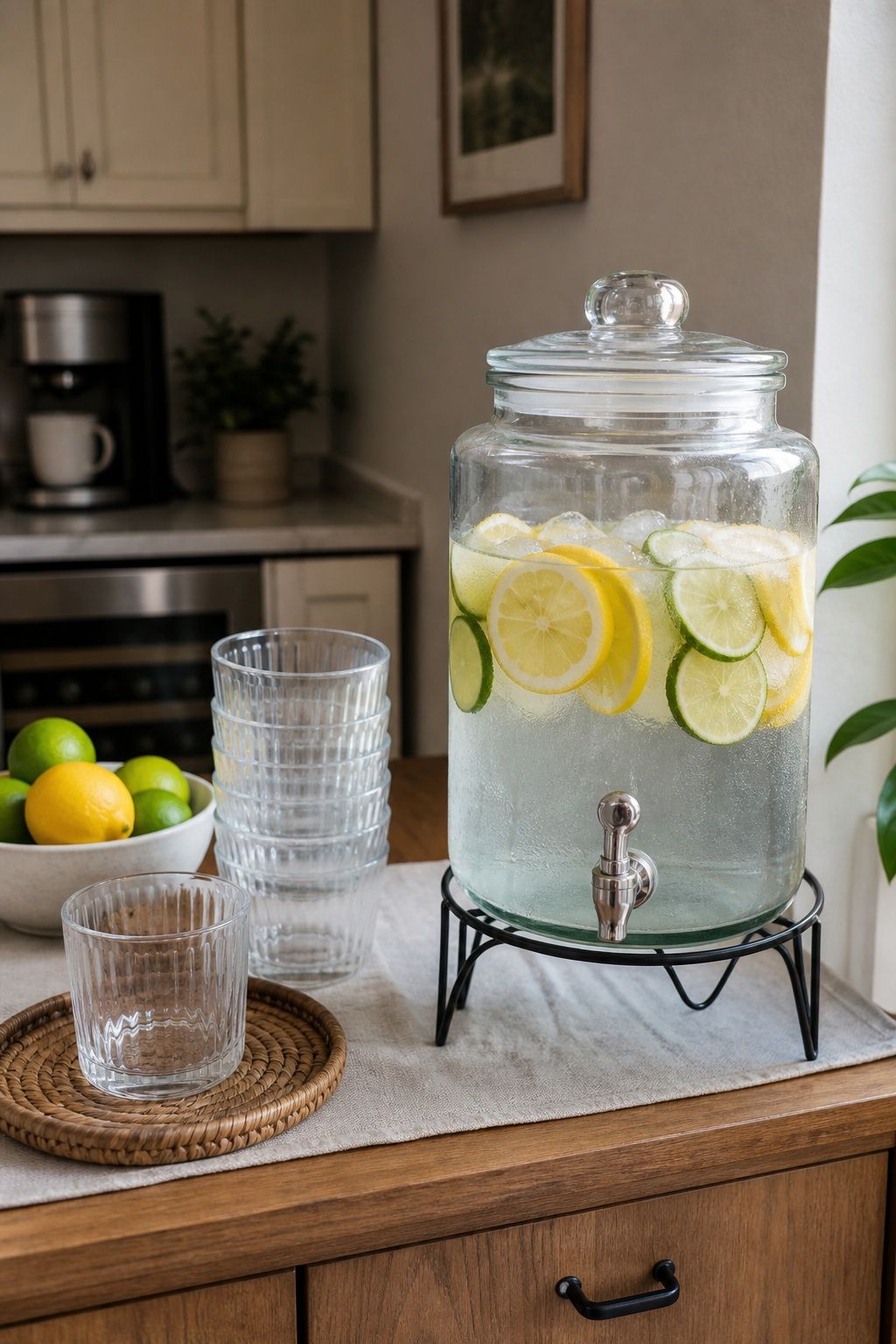 Beverage Drink Dispenser for a small apartment hosting essentials setup.