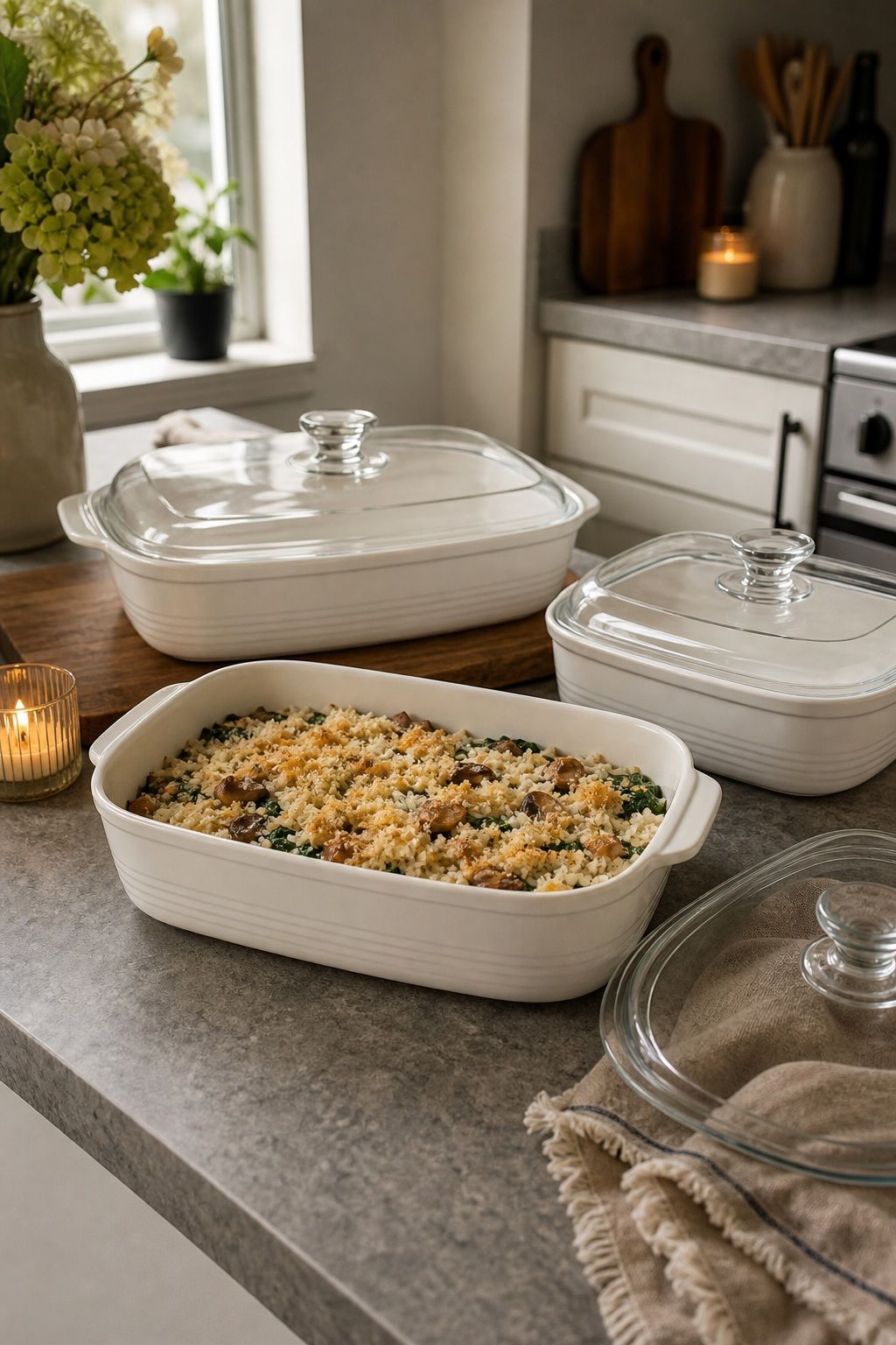 Casserole Dish Set with Lids for a small apartment hosting essentials setup.
