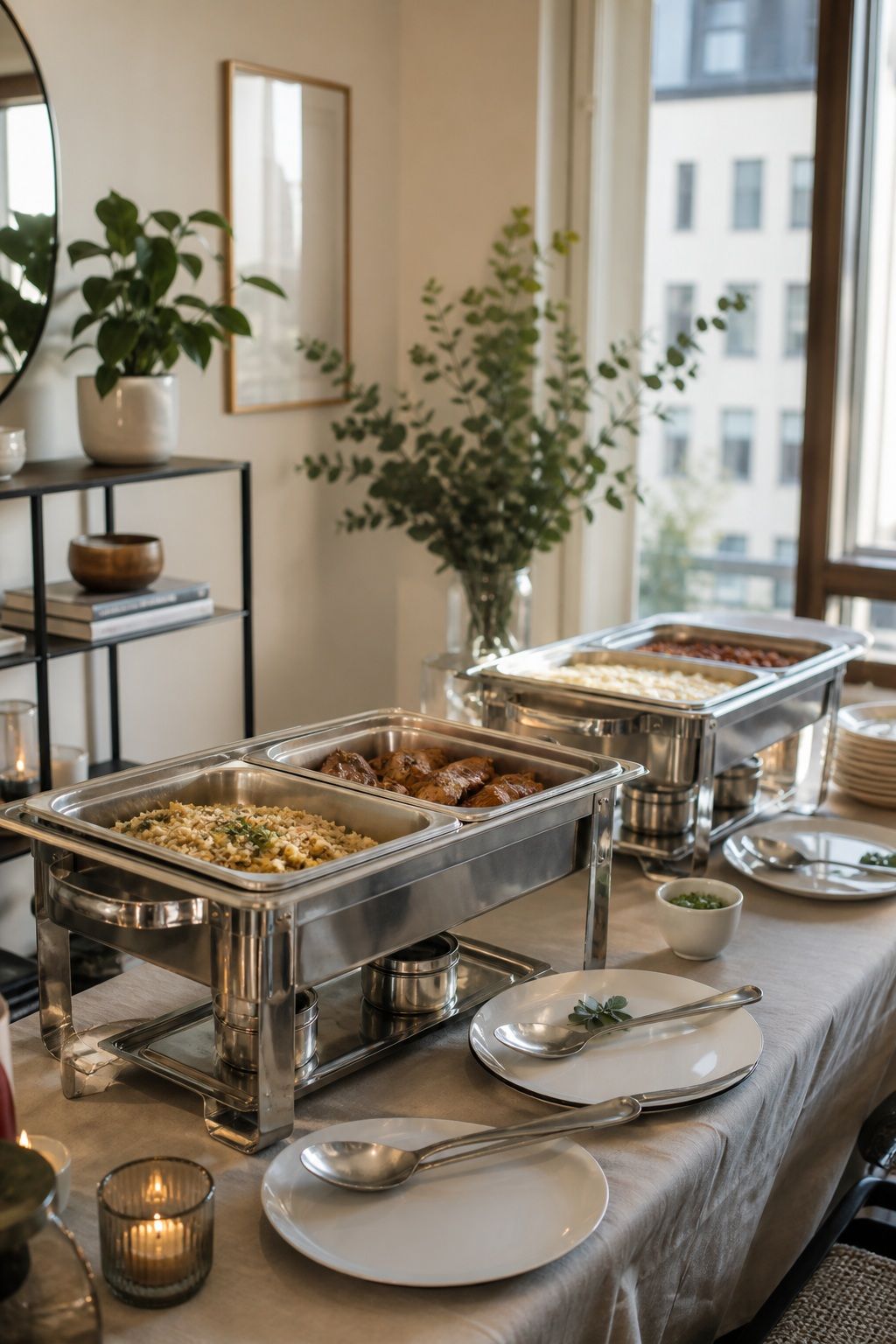 Chafing Dish Set for a small apartment hosting essentials setup.