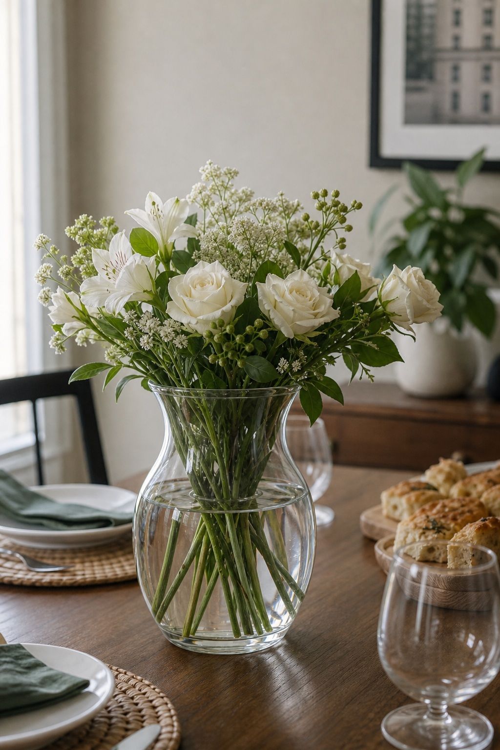 Classic Clear Glass Vase for a small apartment hosting essentials setup.