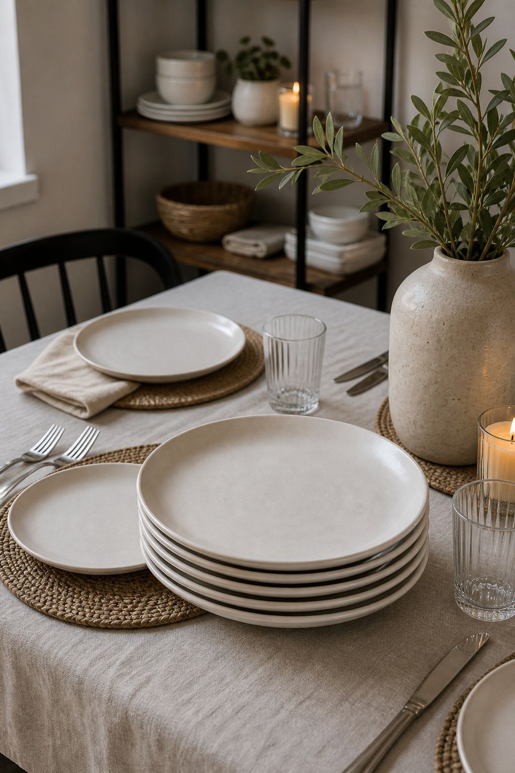 Dinner Plates Set for a small apartment hosting essentials setup.