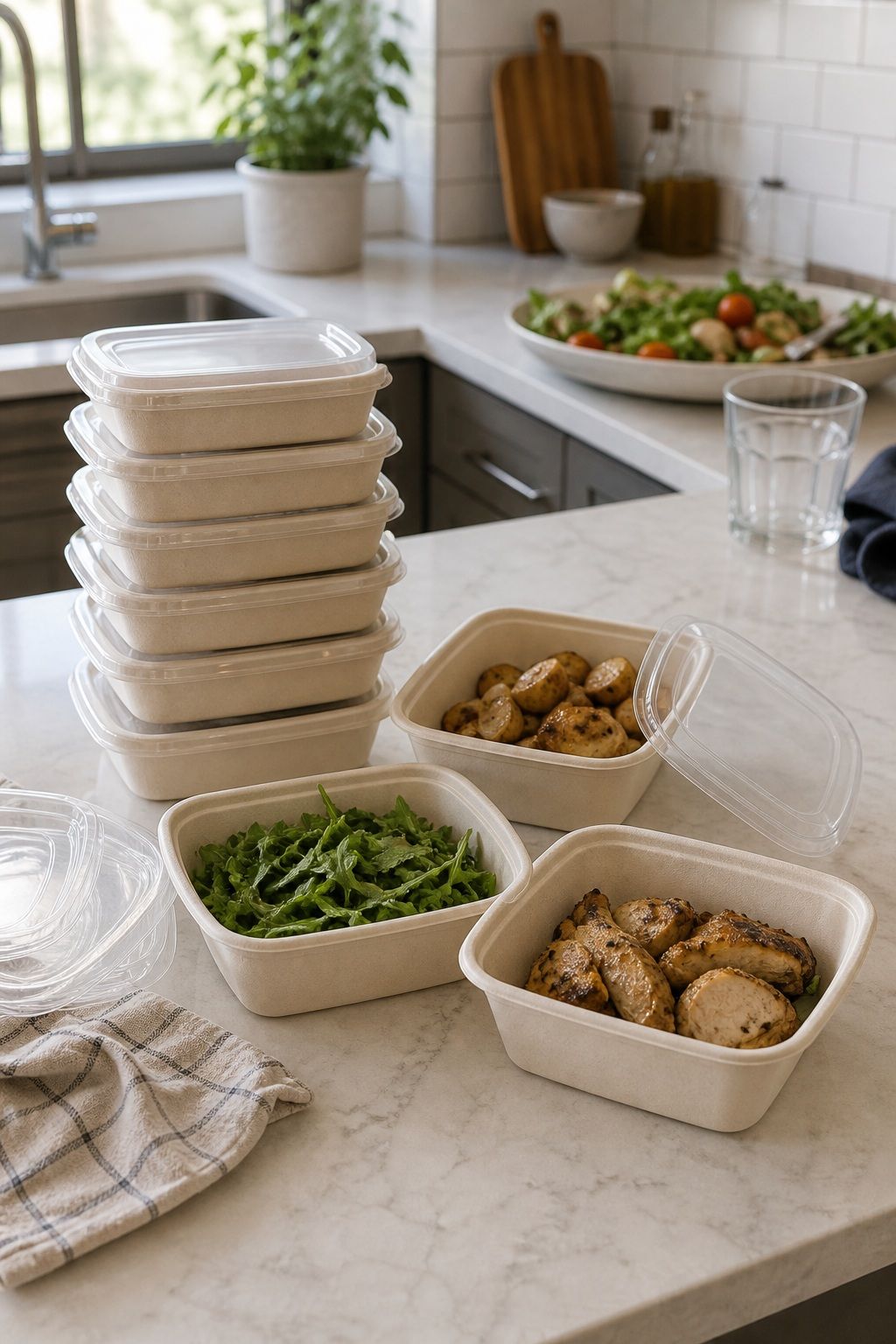 Disposable To-Go Containers Set for a small apartment hosting essentials setup.